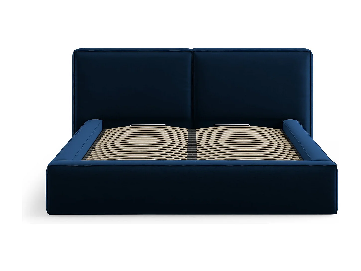 Cosmopolitan Design - Cama con cabecero doble y baúl "Arendal" 200x200cm de terciopelo azul regio - 228x251x97.5cm