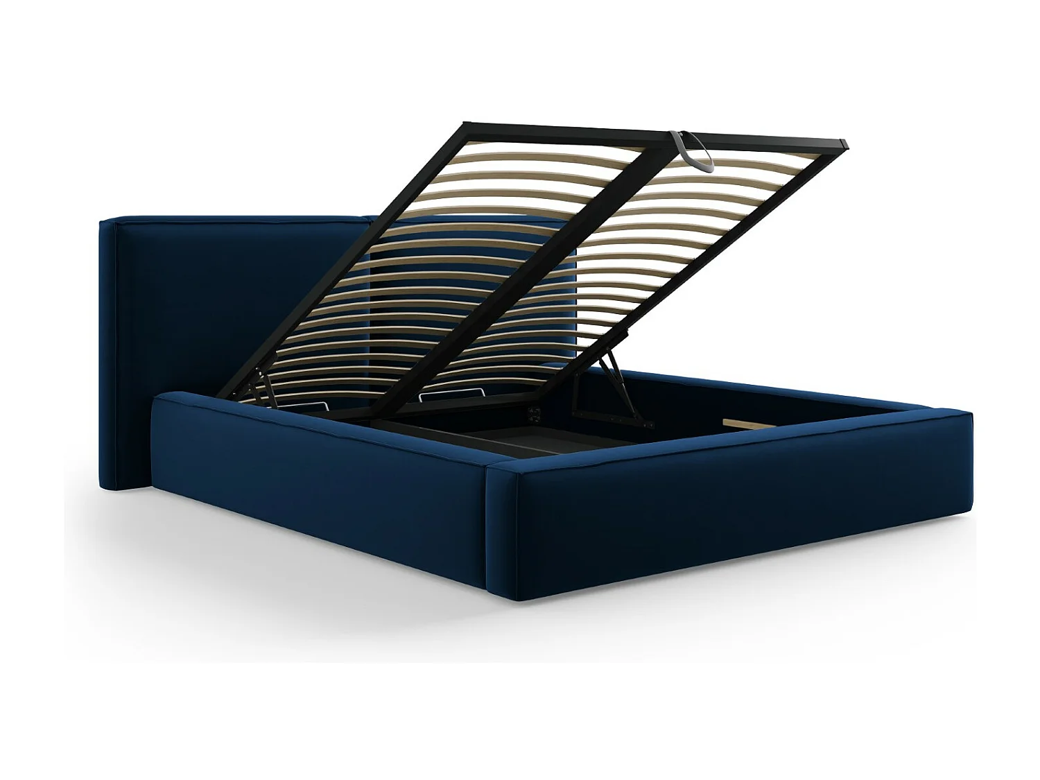 Cosmopolitan Design - Cama con cabecero doble y baúl "Arendal" 200x200cm de terciopelo azul regio - 228x251x97.5cm