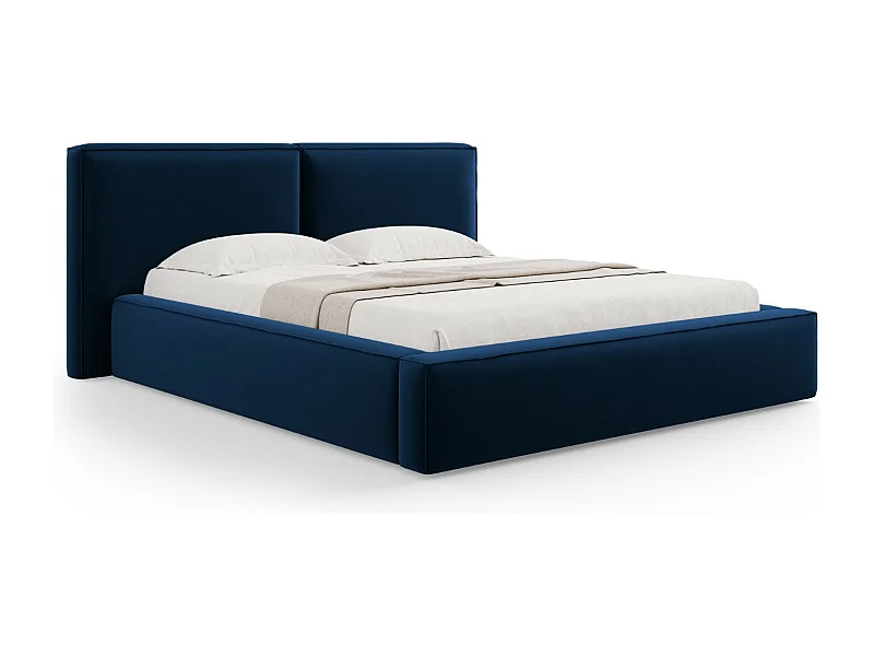 Cosmopolitan Design - Opbergbed met dubbel hoofdbord "Arendal" 200x200cm, Flueel, Koningsblauw - 228x251x97.5cm