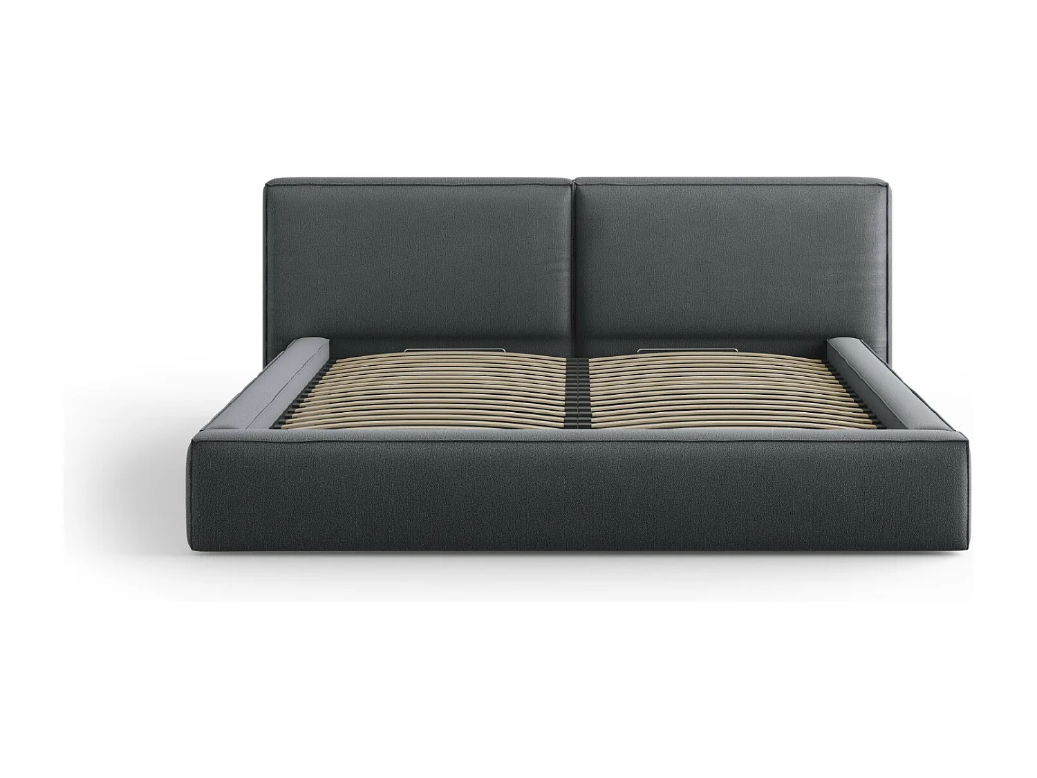 Cosmopolitan Design - Lit coffre avec tête de lit double "Arendal" 200x200cm en tissu structurel gris foncé - 228x254x97.5cm