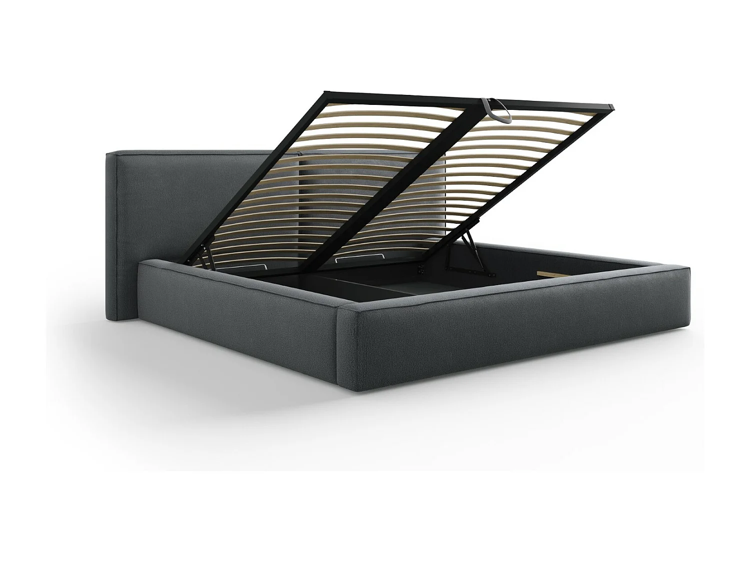 Cosmopolitan Design - Lit coffre avec tête de lit double "Arendal" 200x200cm en tissu structurel gris foncé - 228x254x97.5cm