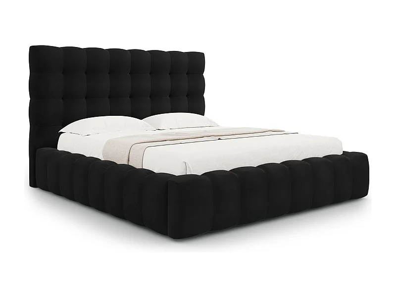 Cosmopolitan Design - Cama con cabecero y baúl "Bali" 160x200cm de terciopelo negro - 230x185x125cm
