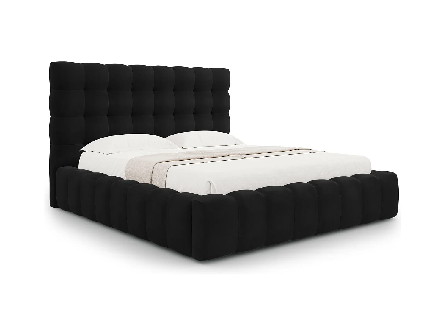 Cosmopolitan Design - Lit coffre avec tête de lit "Bali" 160x200cm en velours noir - 230x185x125cm