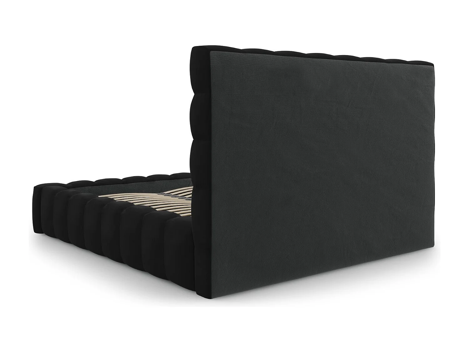 Cosmopolitan Design - Opbergbed met hoofdeinde "Bali" 160x200cm, Flueel, Zwart - 230x185x125cm