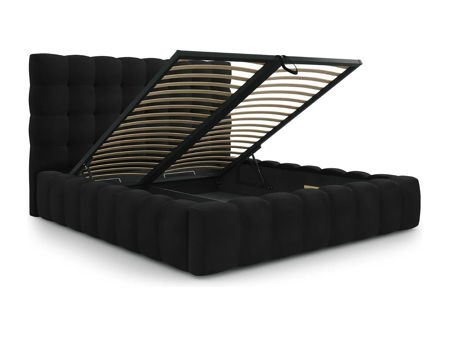 Cosmopolitan Design - Opbergbed met hoofdeinde "Bali" 160x200cm, Flueel, Zwart - 230x185x125cm