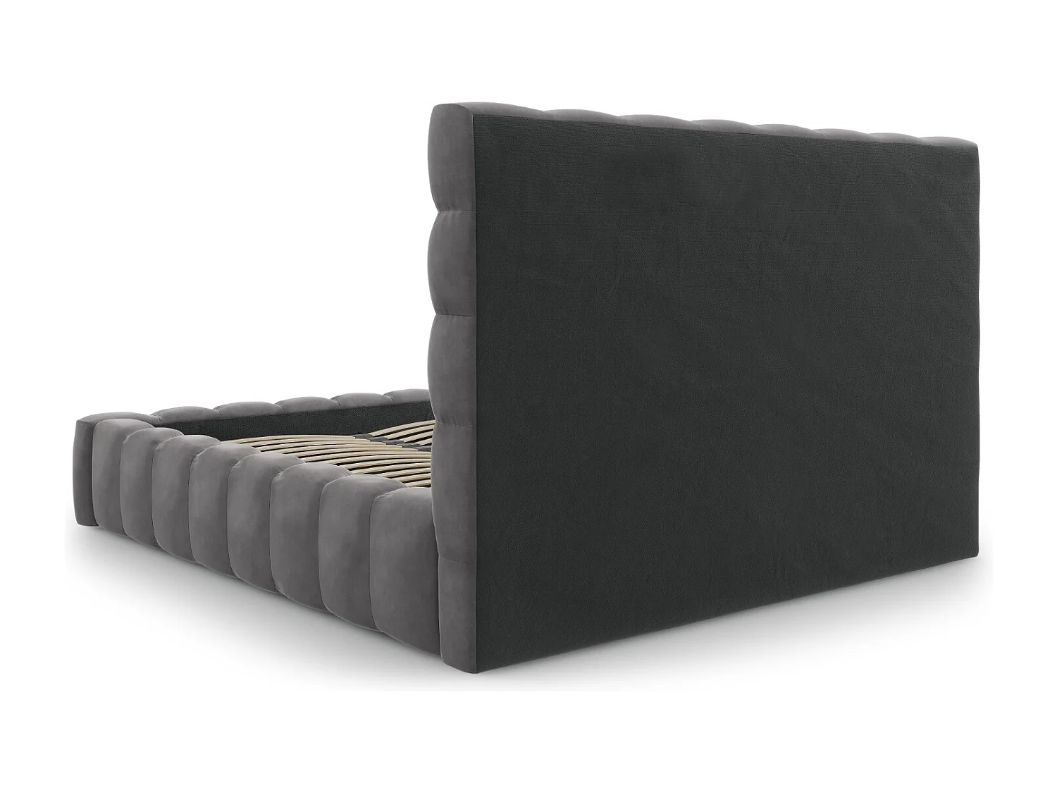 Cosmopolitan Design - Bett mit Bettkasten und Kopfteil "Bali" 180x200cm aus Samt grau - 230x205x125cm