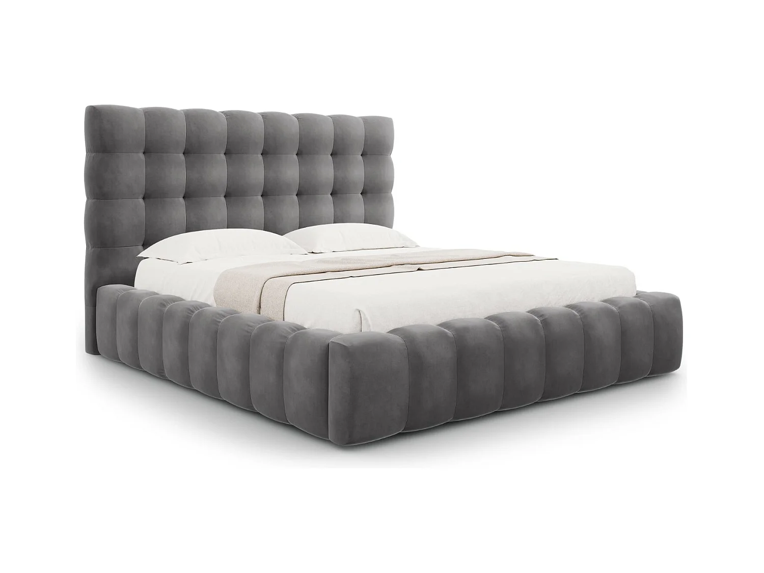 Cosmopolitan Design - Opbergbed met hoofdeinde "Bali" 180x200cm, Flueel, Grijs - 230x205x125cm