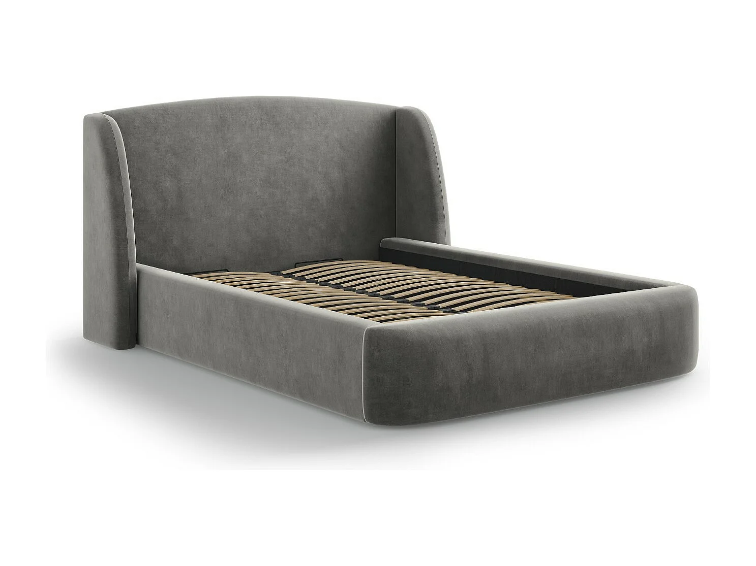 CXL by Christian Lacroix - Cama con cabecero y baúl "Aude" 200x200cm de terciopelo gris claro - 216x222x103cm