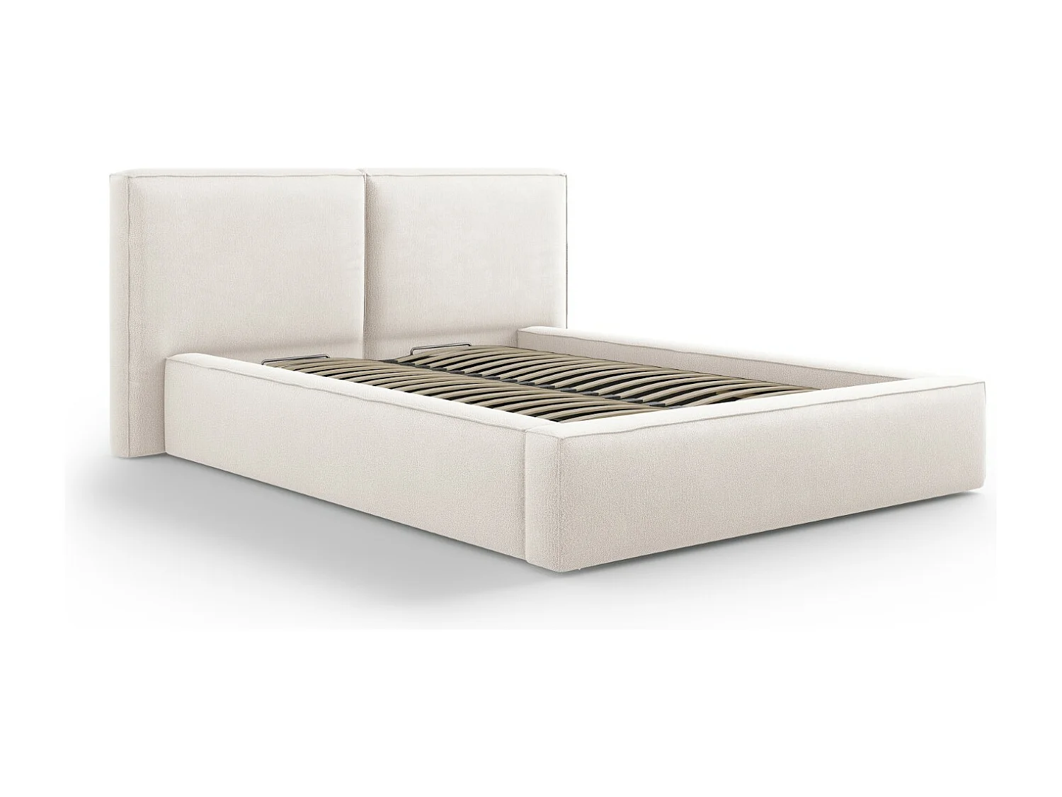 Cosmopolitan Design - Bett mit Bettkasten und Doppelkopfteil "Arendal" 140x200cm aus strukturiertem Stoff leichtes beige - 228x194x97.5cm