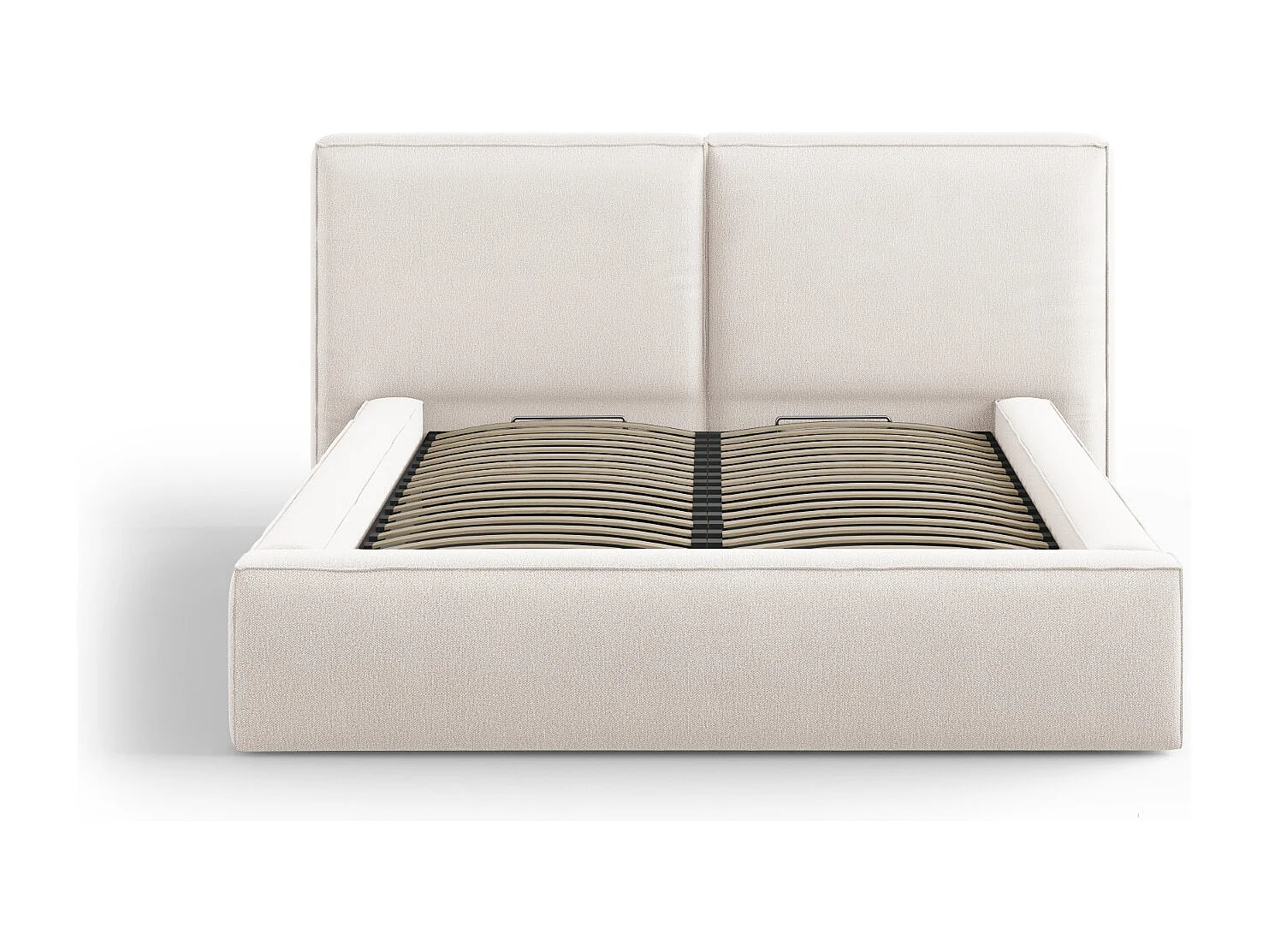 Cosmopolitan Design - Bett mit Bettkasten und Doppelkopfteil "Arendal" 140x200cm aus strukturiertem Stoff leichtes beige - 228x194x97.5cm
