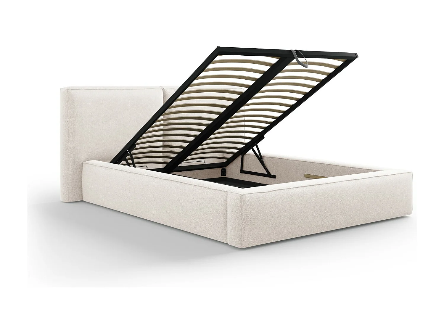 Cosmopolitan Design - Bett mit Bettkasten und Doppelkopfteil "Arendal" 140x200cm aus strukturiertem Stoff leichtes beige - 228x194x97.5cm