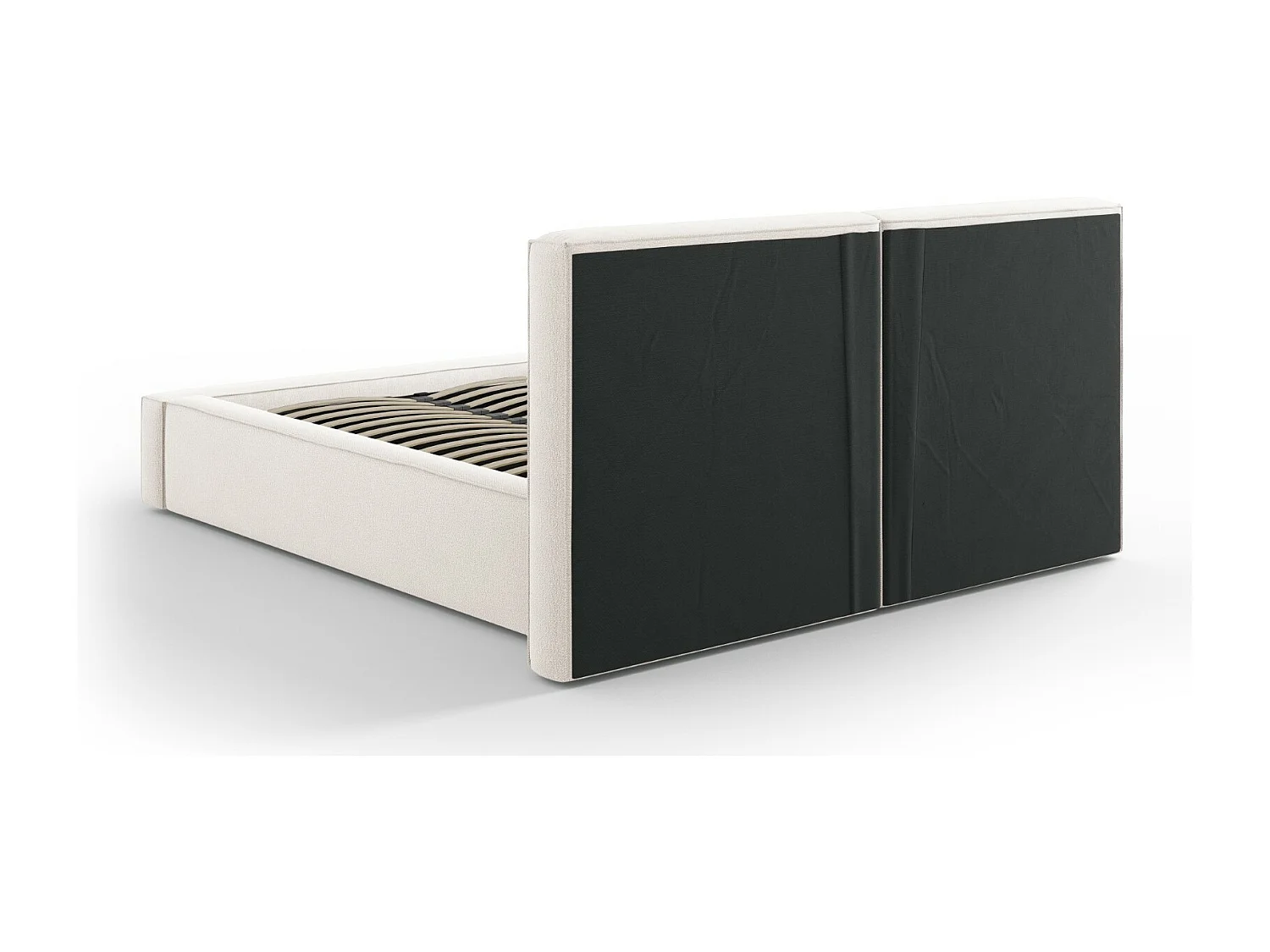 Cosmopolitan Design - Bett mit Bettkasten und Doppelkopfteil "Arendal" 140x200cm aus strukturiertem Stoff leichtes beige - 228x194x97.5cm