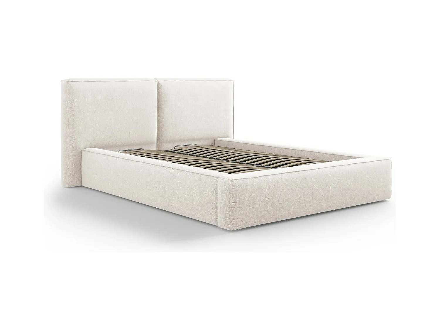 Cosmopolitan Design - Opbergbed met dubbel hoofdbord "Arendal" 140x200cm, Structurele stof, Lichtbeige - 228x194x97.5cm