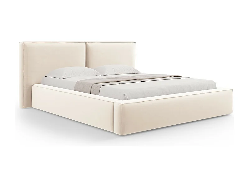 Cosmopolitan Design - Opbergbed met dubbel hoofdbord "Arendal" 180x200cm, Flueel, Lichtbeige - 228x234x97.5cm