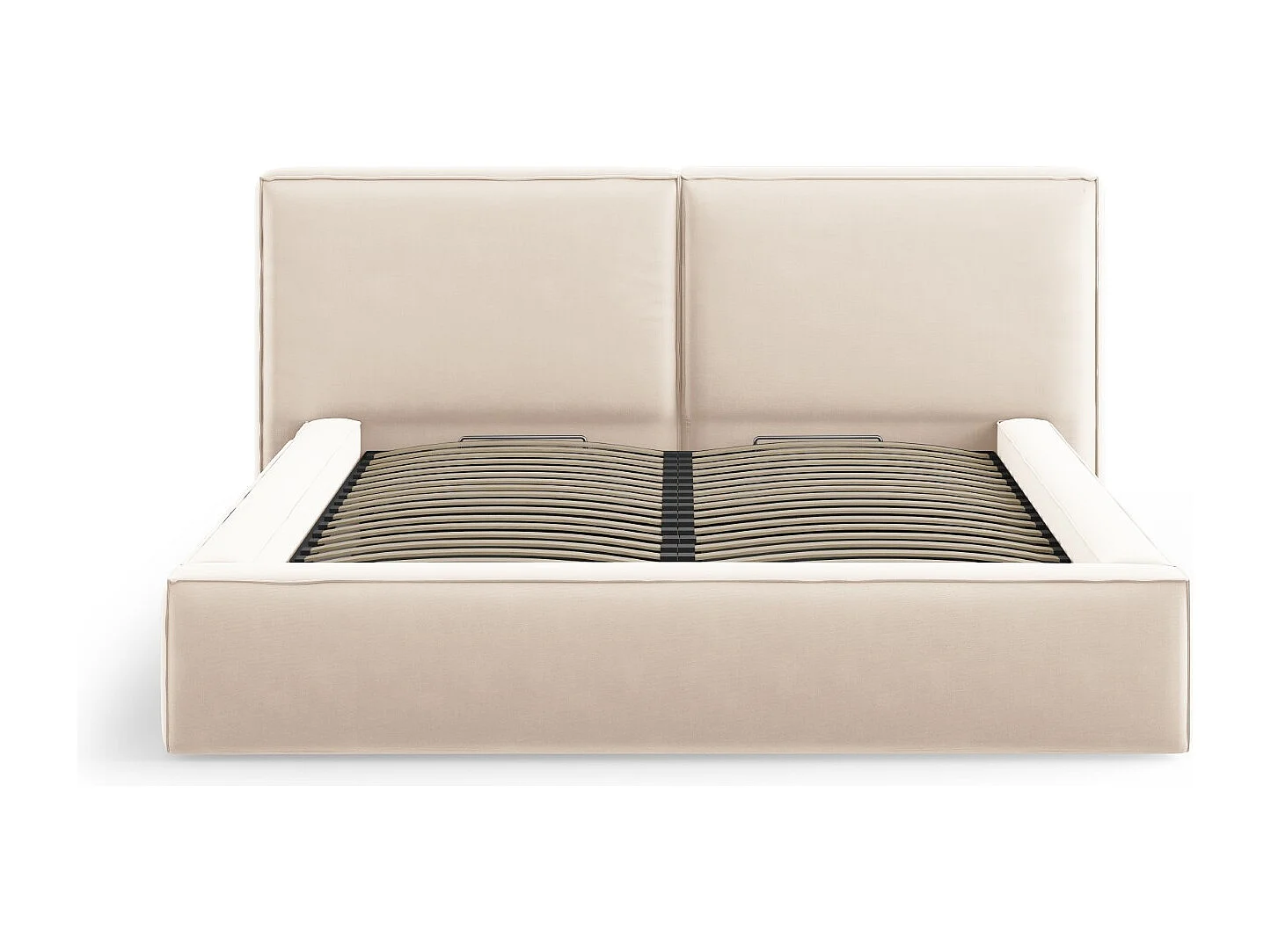 Cosmopolitan Design - Letto a cassettone con testiera doppia "Arendal" 180x200cm in velluto beige chiaro - 228x234x97.5cm