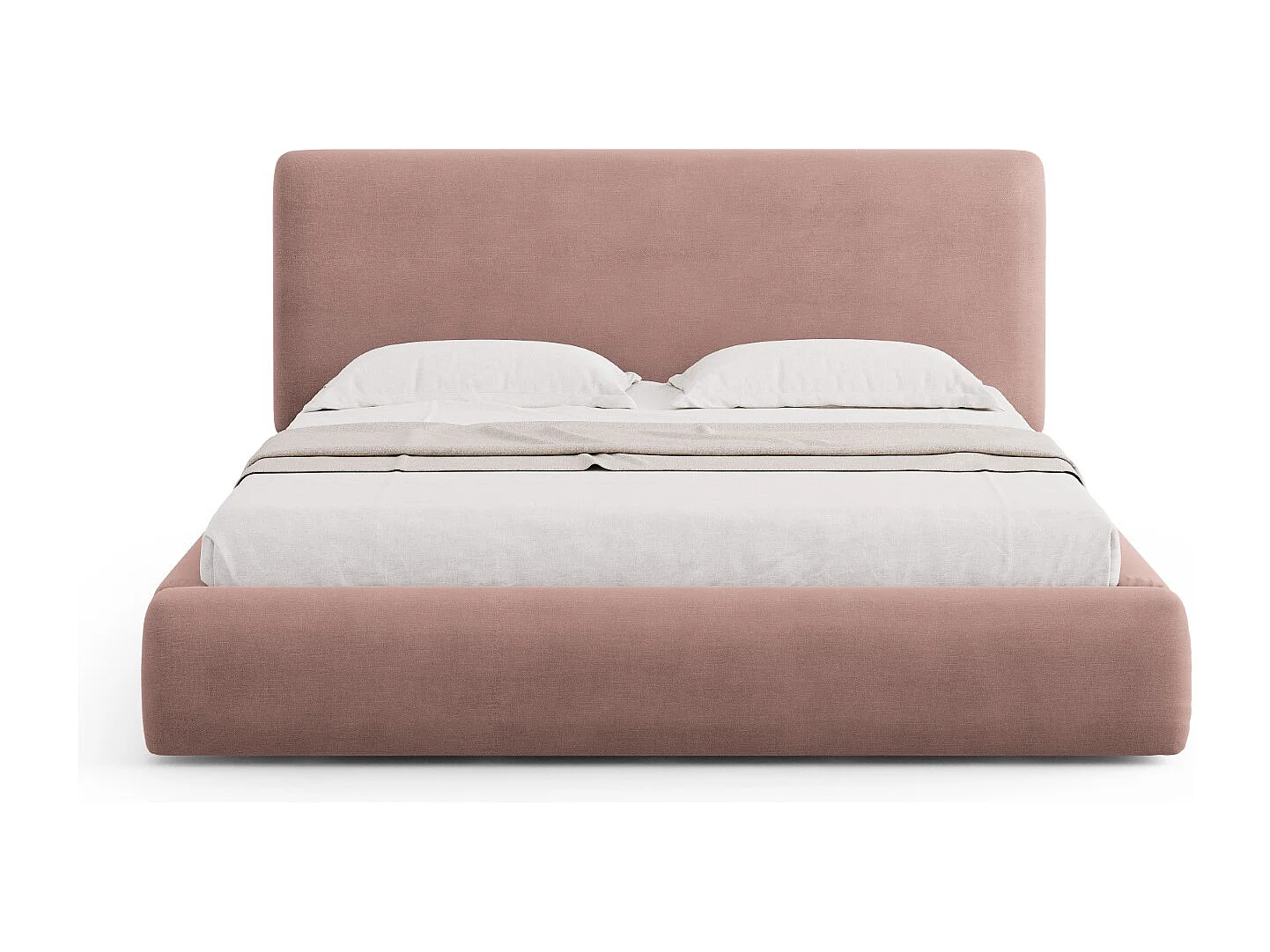 Cosmopolitan Design - Bett mit Bettkasten und Kopfteil "Colonel" 200x200cm aus Chenille-Stoff rosa - 220x220x100cm