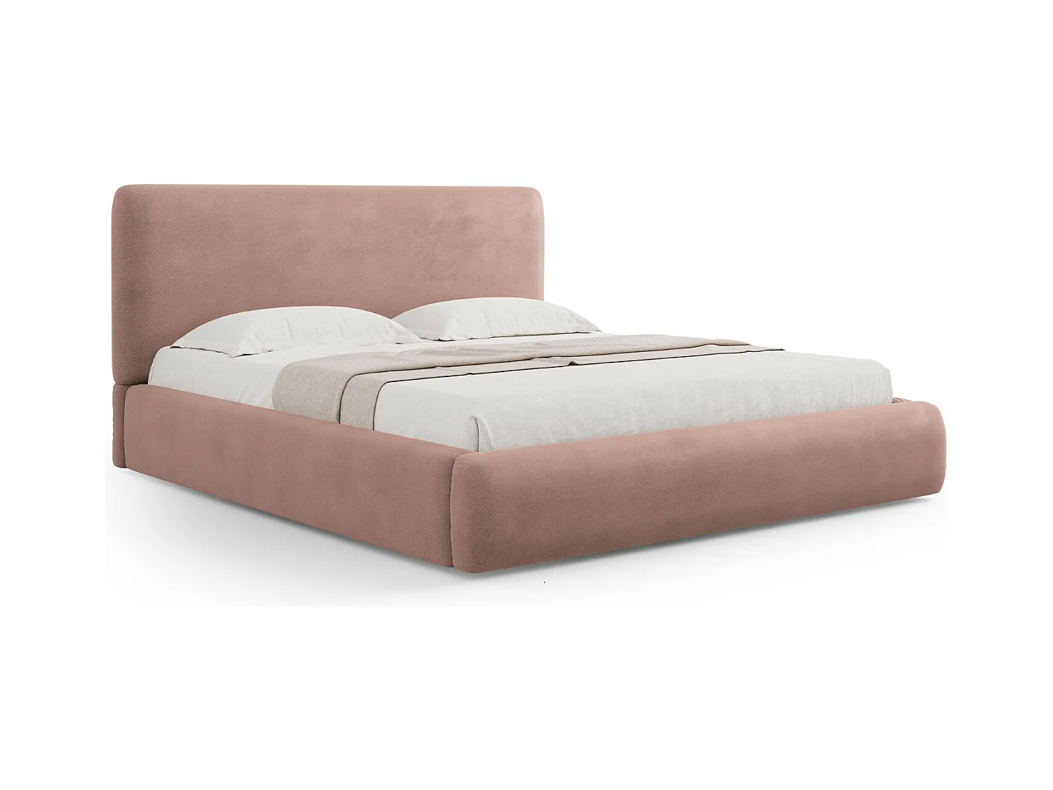 Cosmopolitan Design - Lit coffre avec tête de lit "Colonel" 200x200cm en chenille rose - 220x220x100cm