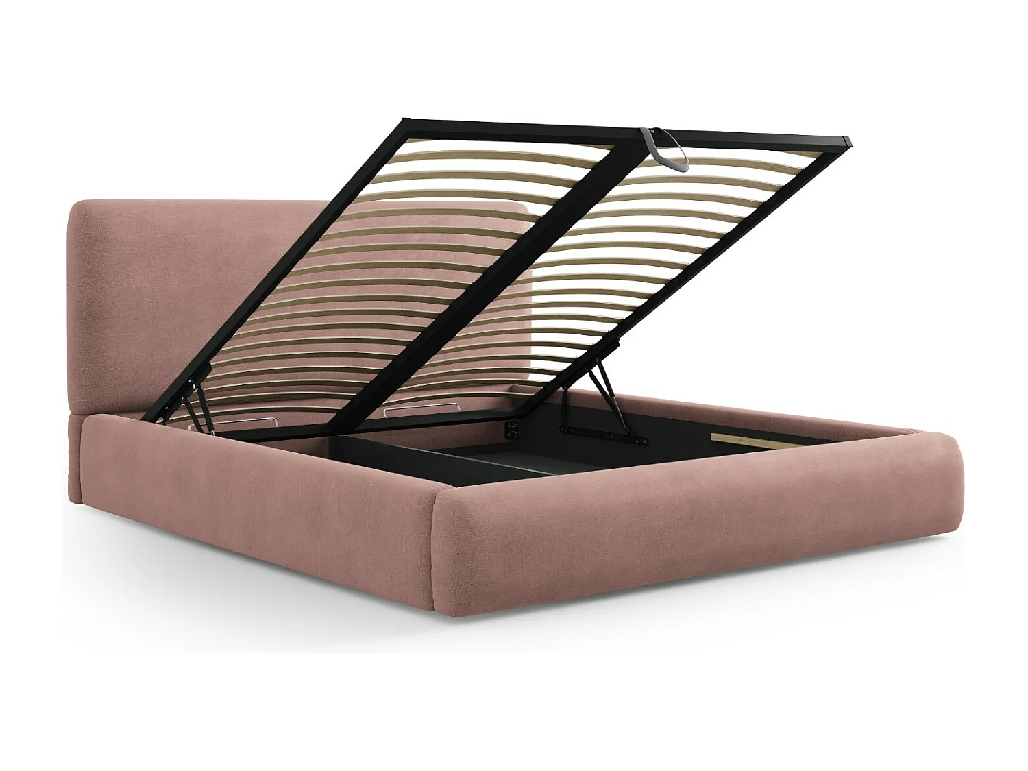 Cosmopolitan Design - Bett mit Bettkasten und Kopfteil "Colonel" 200x200cm aus Chenille-Stoff rosa - 220x220x100cm