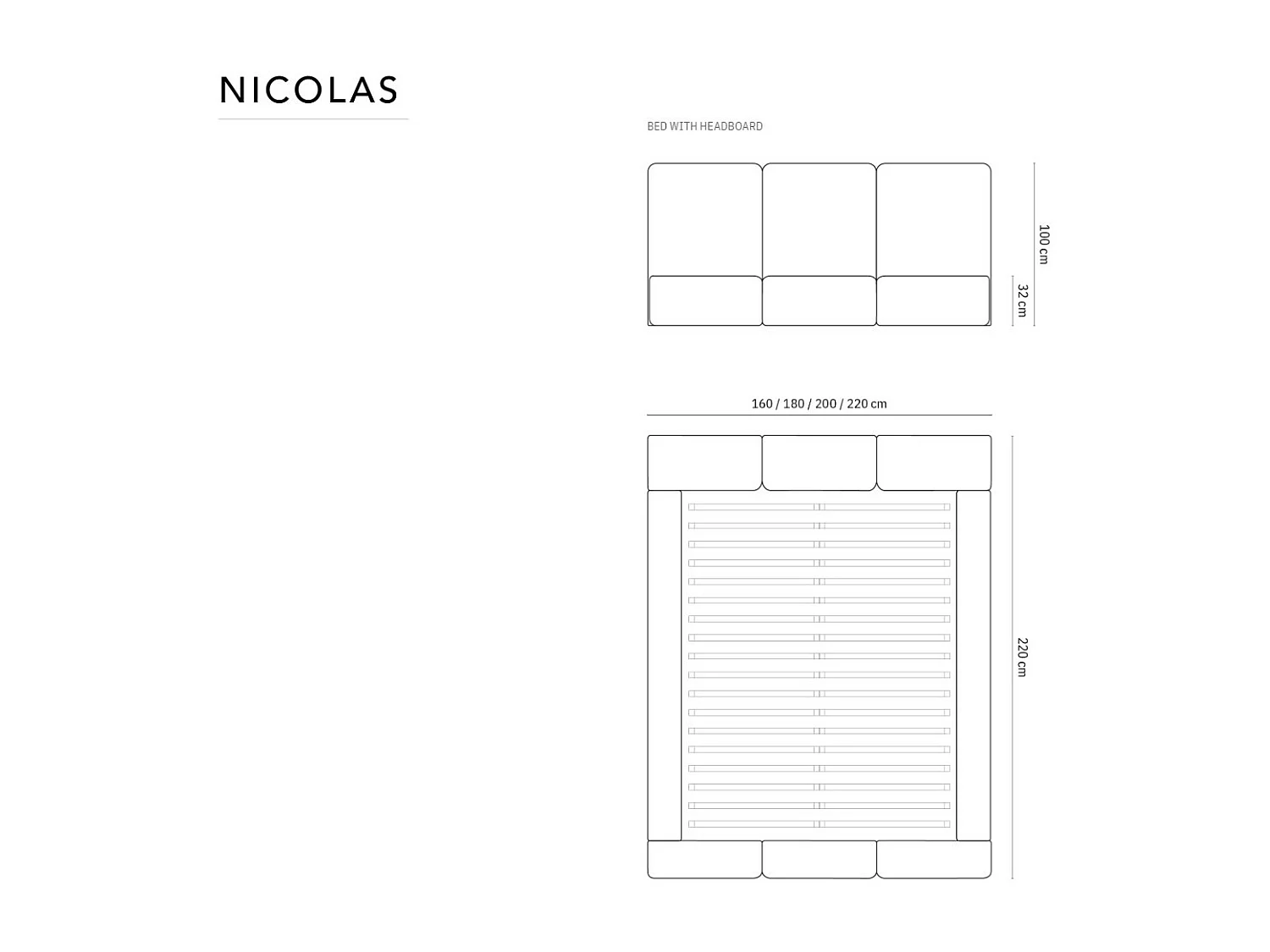 Cosmopolitan Design - Opbergbed met hoofdeinde "Nicolas" 180x200cm, Chenille, Lichtgrijs - 220x200x100cm