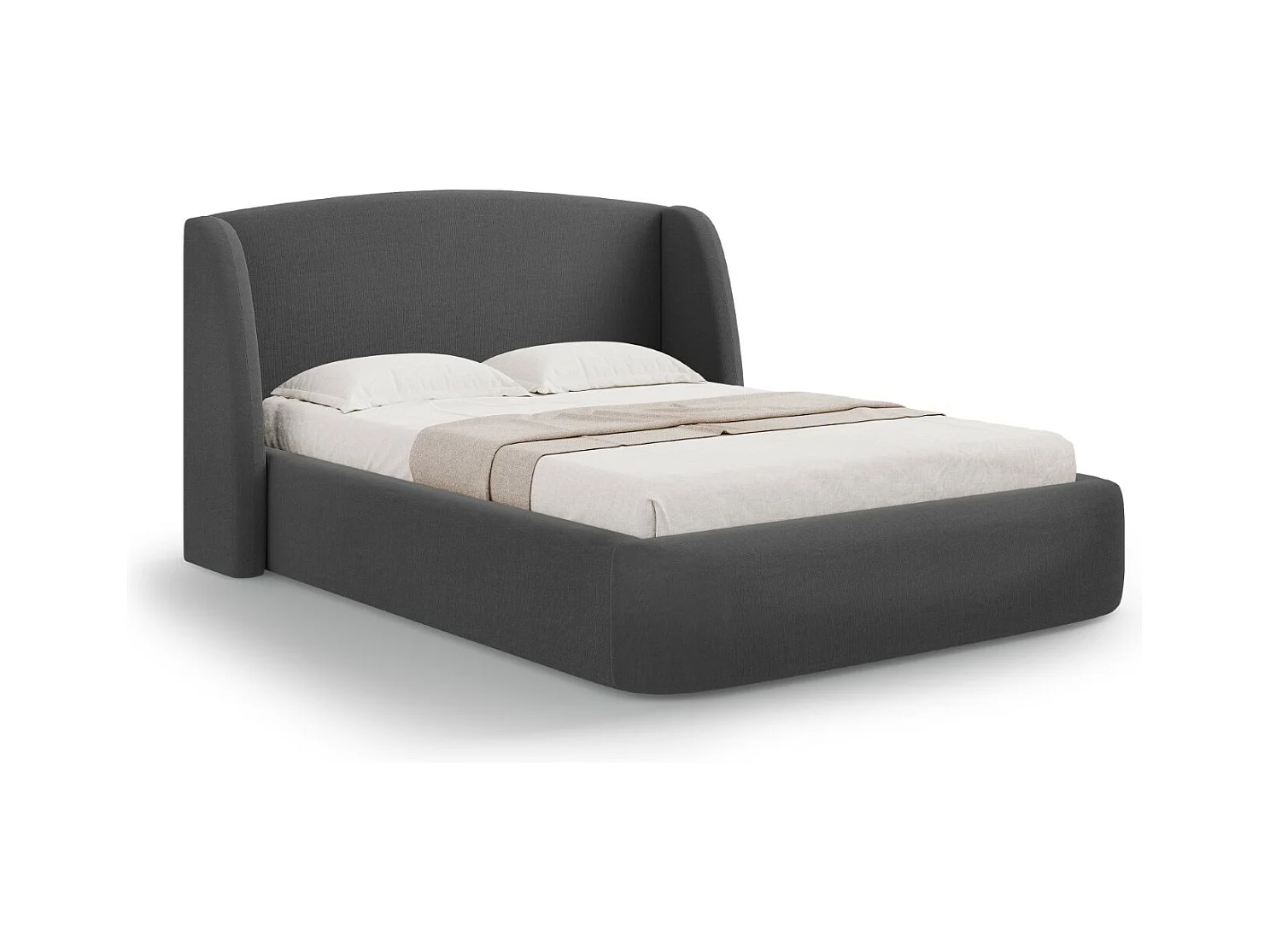 CXL by Christian Lacroix - Opbergbed met hoofdeinde "Aude" 160x200cm, Structurele stof, Donkergrijs - 216x182x103cm
