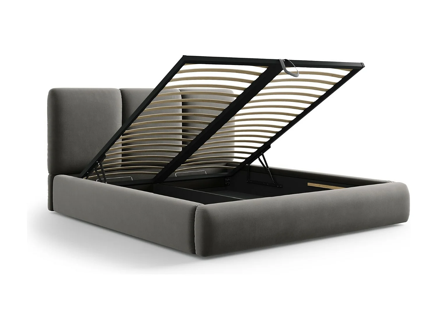 Cosmopolitan Design - Opbergbed met hoofdeinde "Nicolas" 180x200cm, Flueel, Lichtgrijs - 220x200x100cm