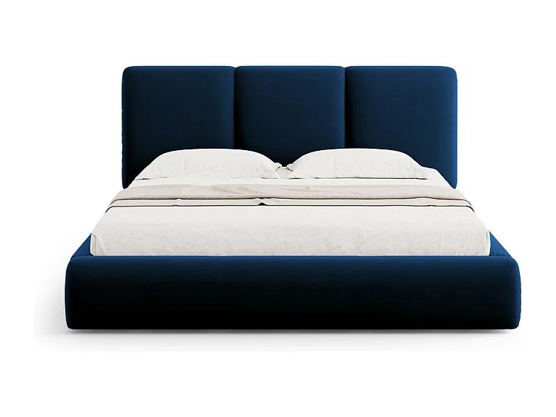 Cosmopolitan Design - Opbergbed met hoofdeinde "Nicolas" 180x200cm, Flueel, Koningsblauw - 220x200x100cm