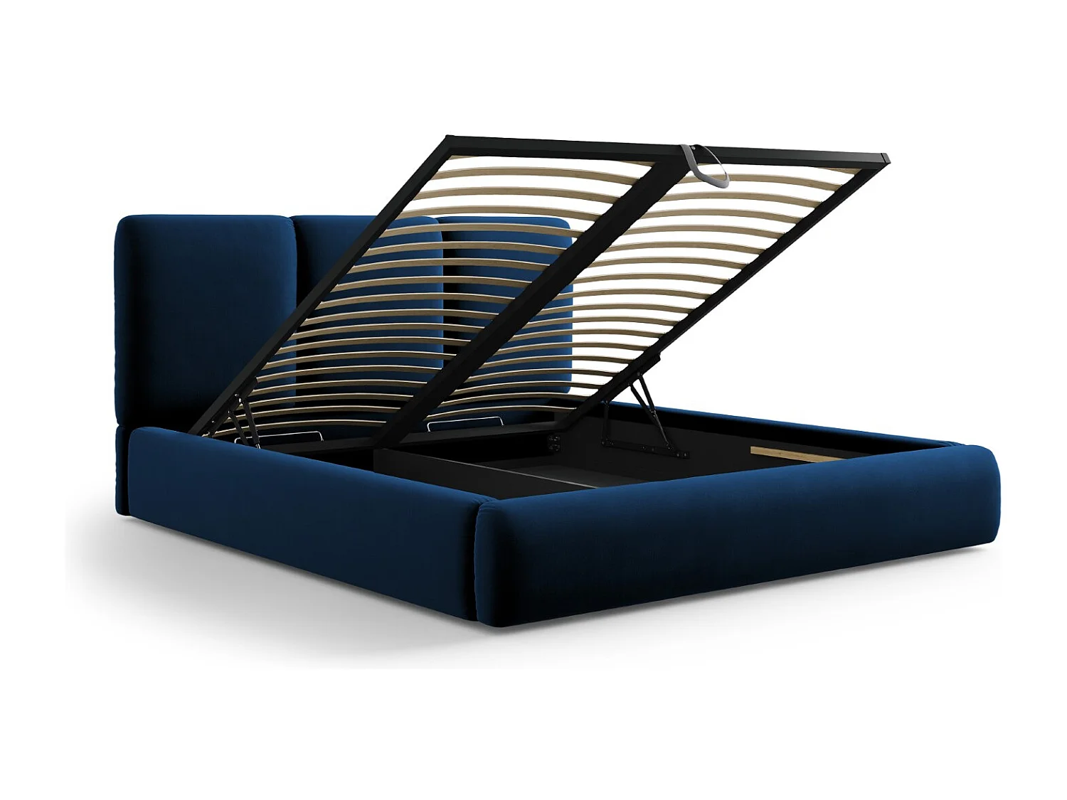 Cosmopolitan Design - Opbergbed met hoofdeinde "Nicolas" 180x200cm, Flueel, Koningsblauw - 220x200x100cm