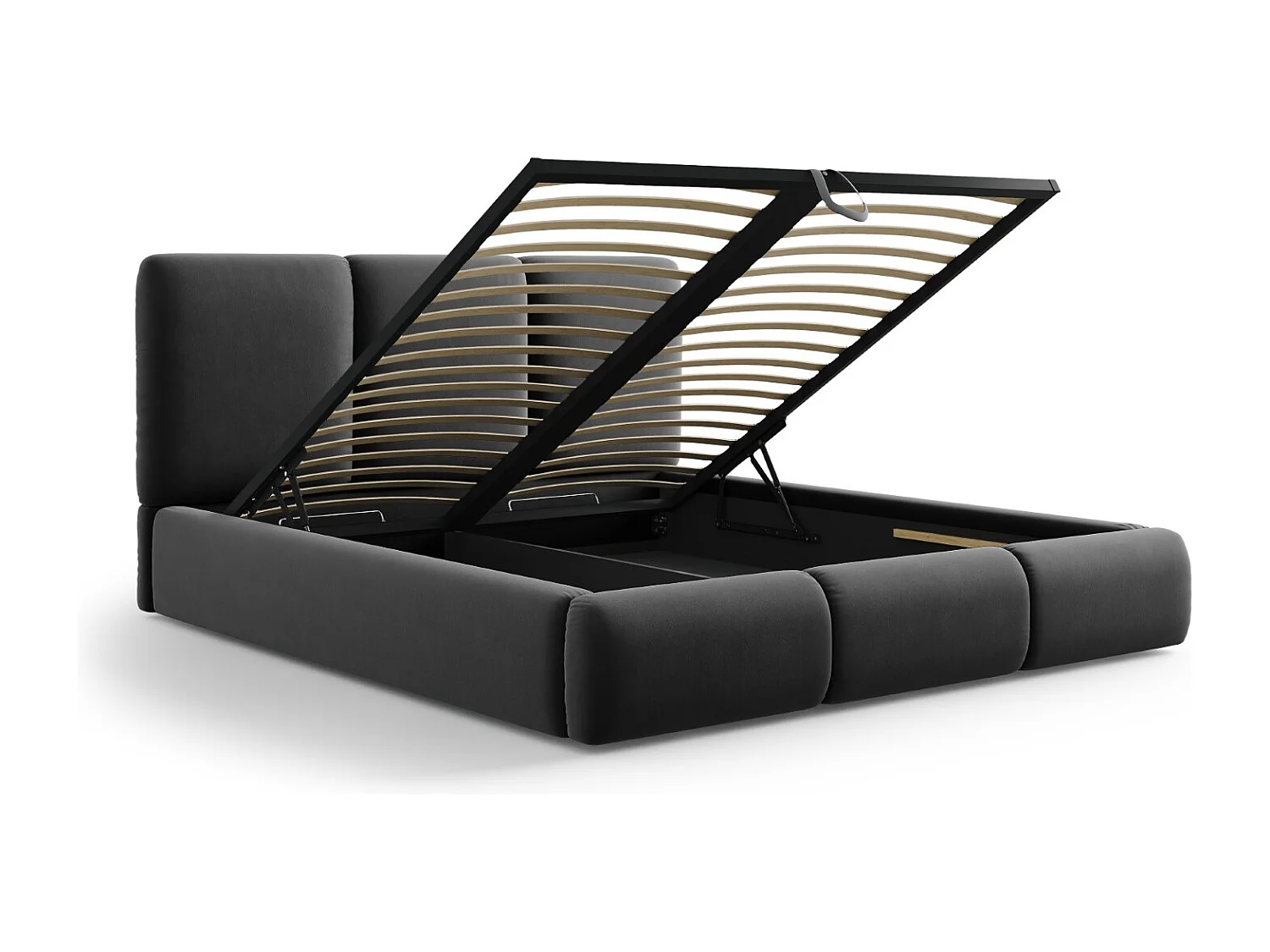 Cosmopolitan Design - Opbergbed met hoofdeinde "Nicolas" 200x200cm, Flueel, Donkergrijs - 220x220x100cm