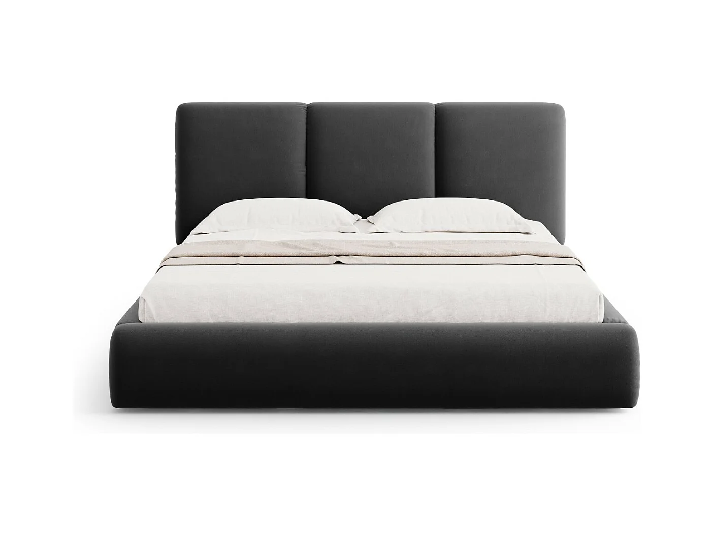 Cosmopolitan Design - Lit coffre avec tête de lit "Nicolas" 200x200cm en velours gris foncé - 220x220x100cm