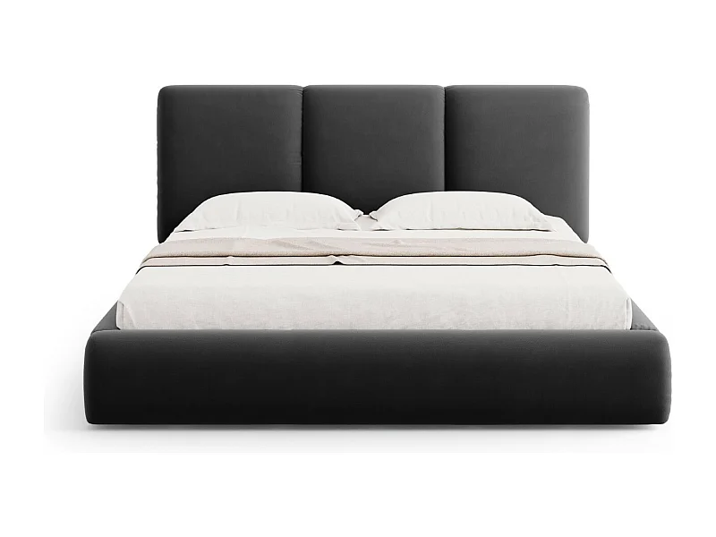 Cosmopolitan Design - Opbergbed met hoofdeinde "Nicolas" 200x200cm, Flueel, Donkergrijs - 220x220x100cm
