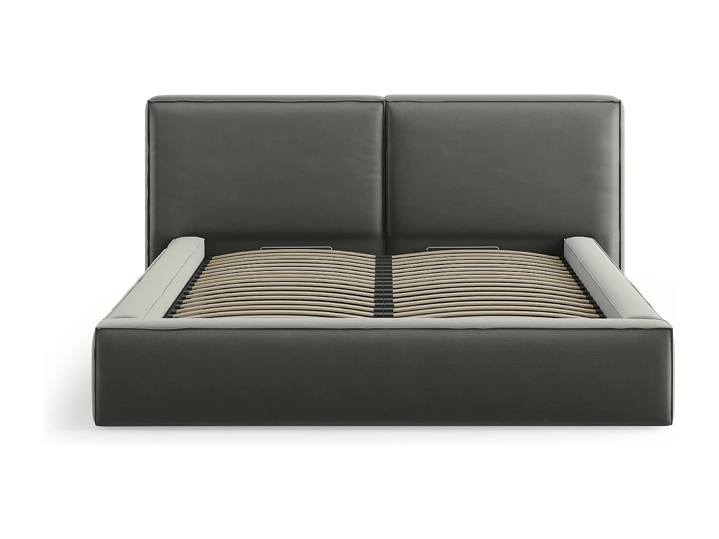 Cosmopolitan Design - Letto a cassettone con testiera doppia "Arendal" 180x200cm in velluto grigio chiaro - 228x234x97.5cm