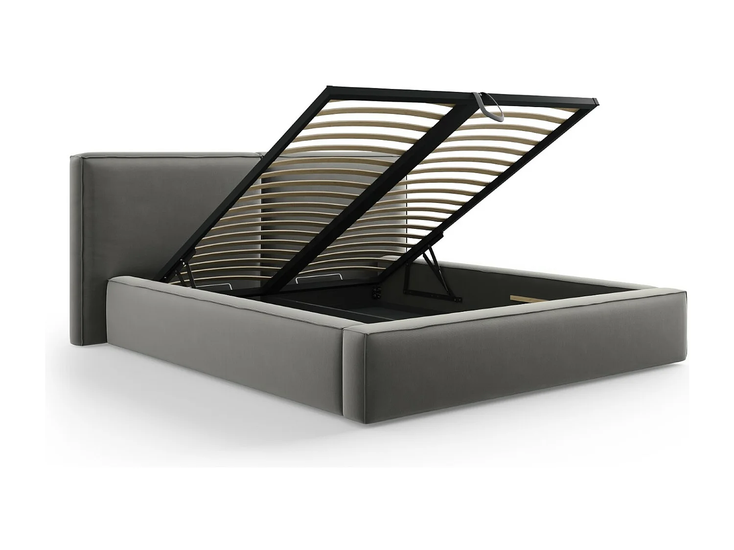 Cosmopolitan Design - Opbergbed met dubbel hoofdbord "Arendal" 180x200cm, Flueel, Lichtgrijs - 228x234x97.5cm
