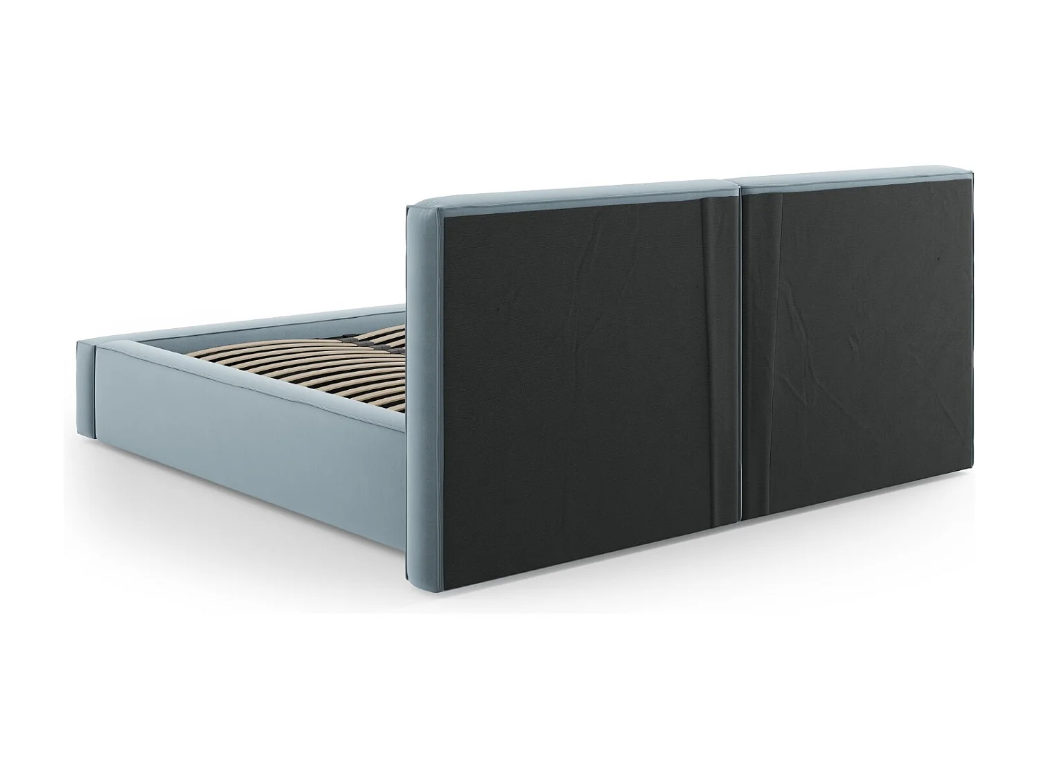 Cosmopolitan Design - Łóżko ze schowkiem i podwójnym zagłówkiem, "Arendal" 160x200cm welur, niebieski jasny - 228x214x97.5cm