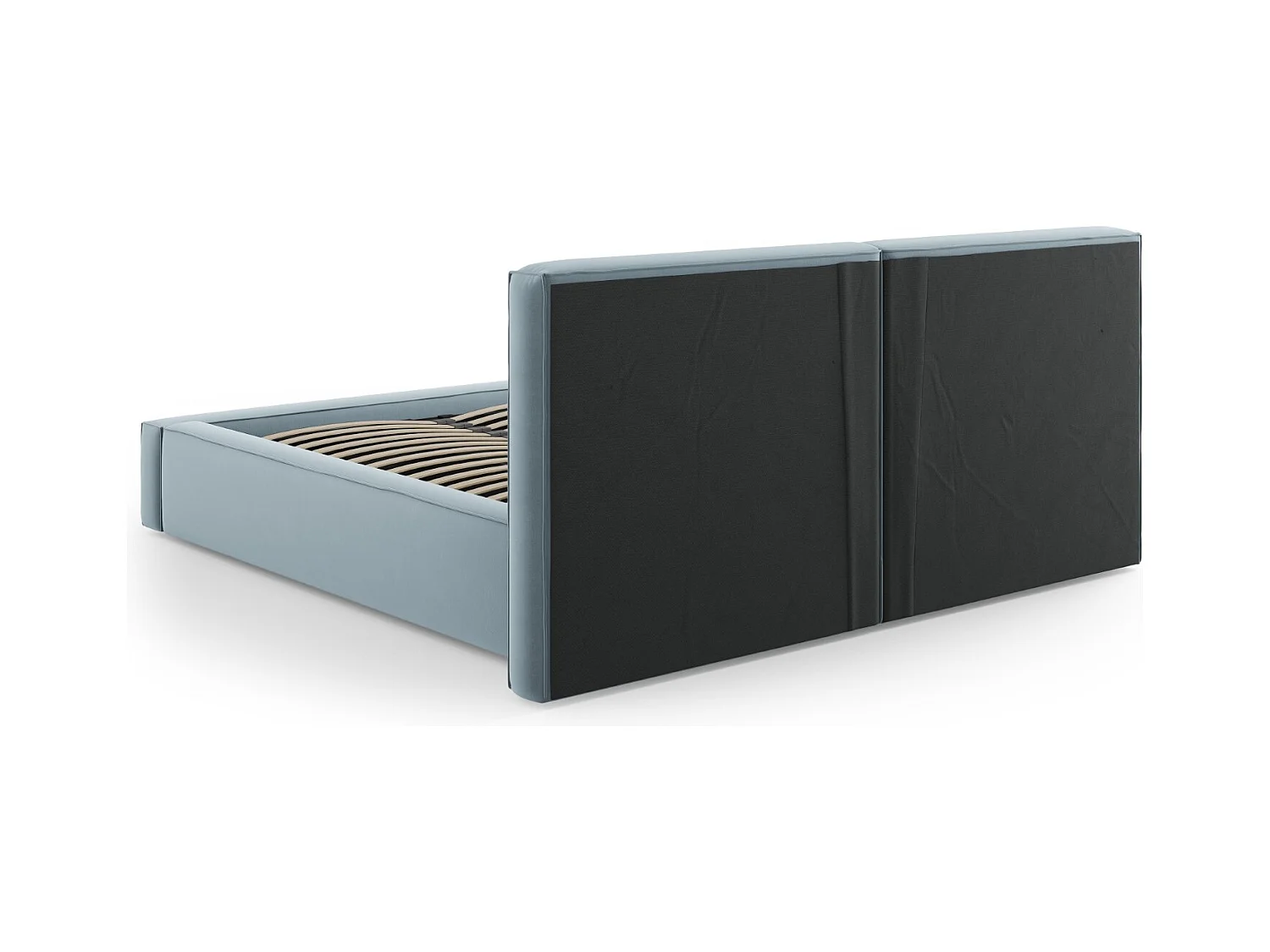 Cosmopolitan Design - Lit coffre avec tête de lit double "Arendal" 160x200cm en velours bleu clair - 228x214x97.5cm