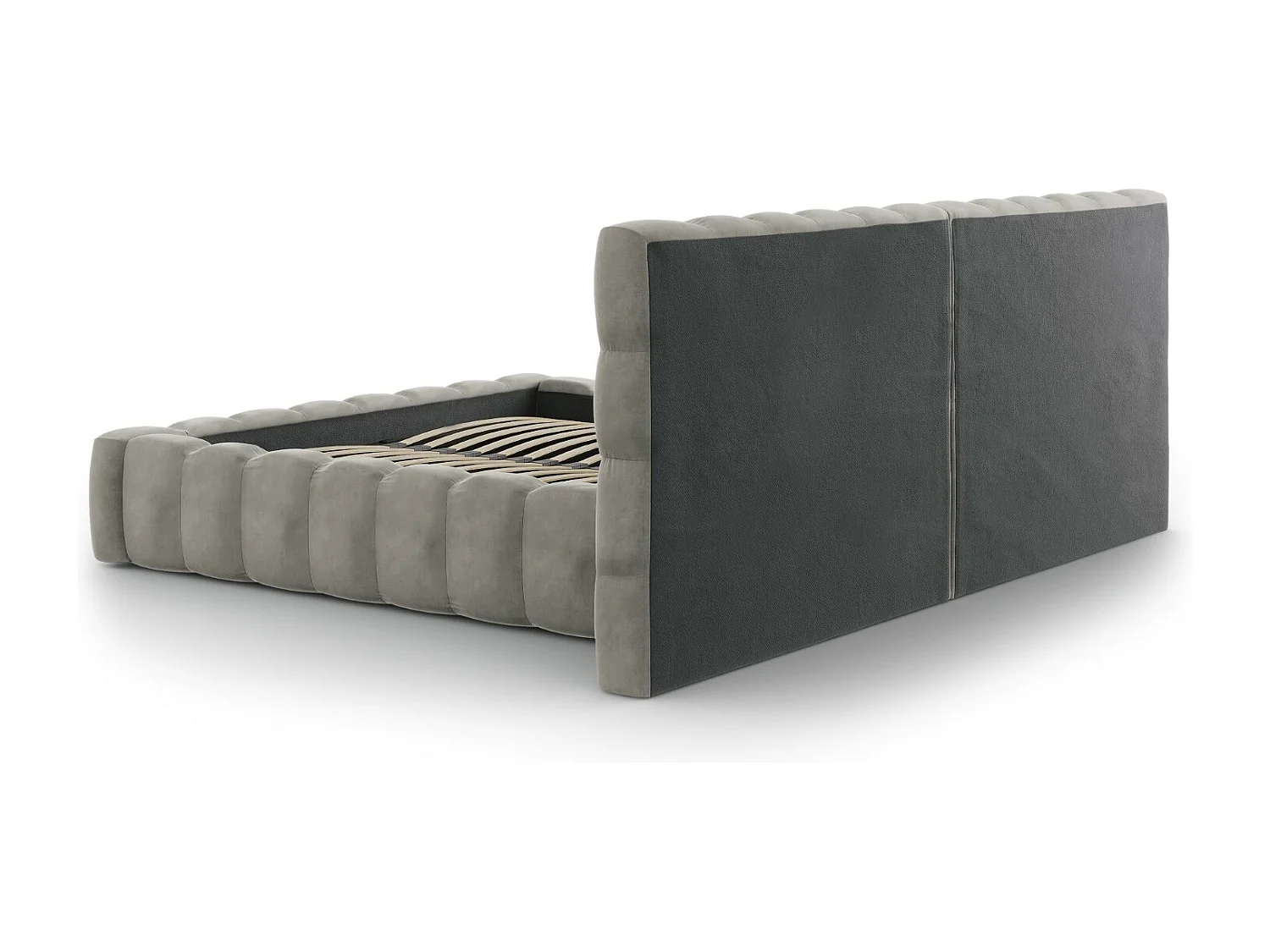 Cosmopolitan Design - Bett mit Bettkasten und Doppelkopfteil "Bali" 140x200cm aus Samt hellgrau - 230x200x100cm