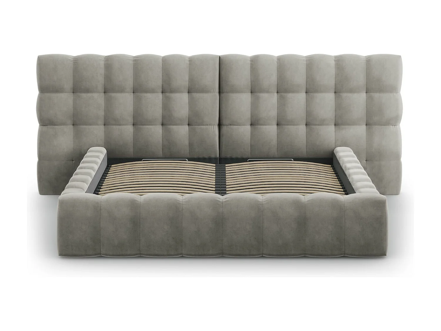 Cosmopolitan Design - Opbergbed met dubbel hoofdbord "Bali" 140x200cm, Flueel, Lichtgrijs - 230x200x100cm