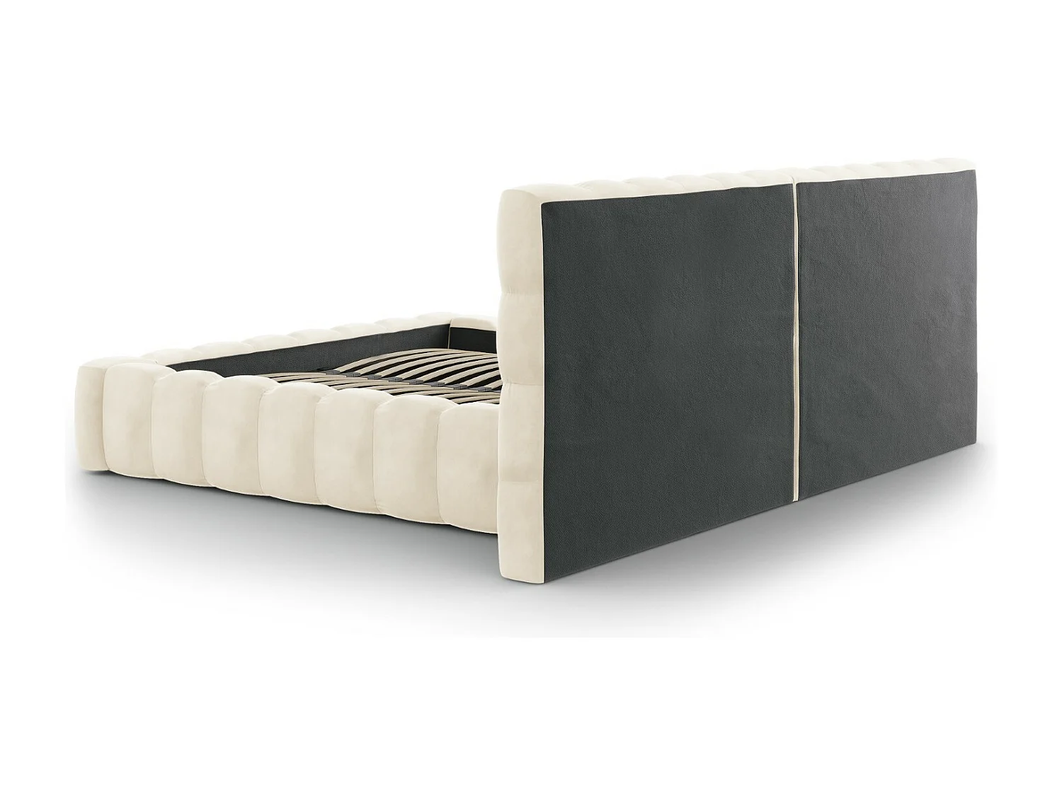 Cosmopolitan Design - Opbergbed met dubbel hoofdbord "Bali" 200x200cm, Flueel, Lichtbeige - 230x350x100cm