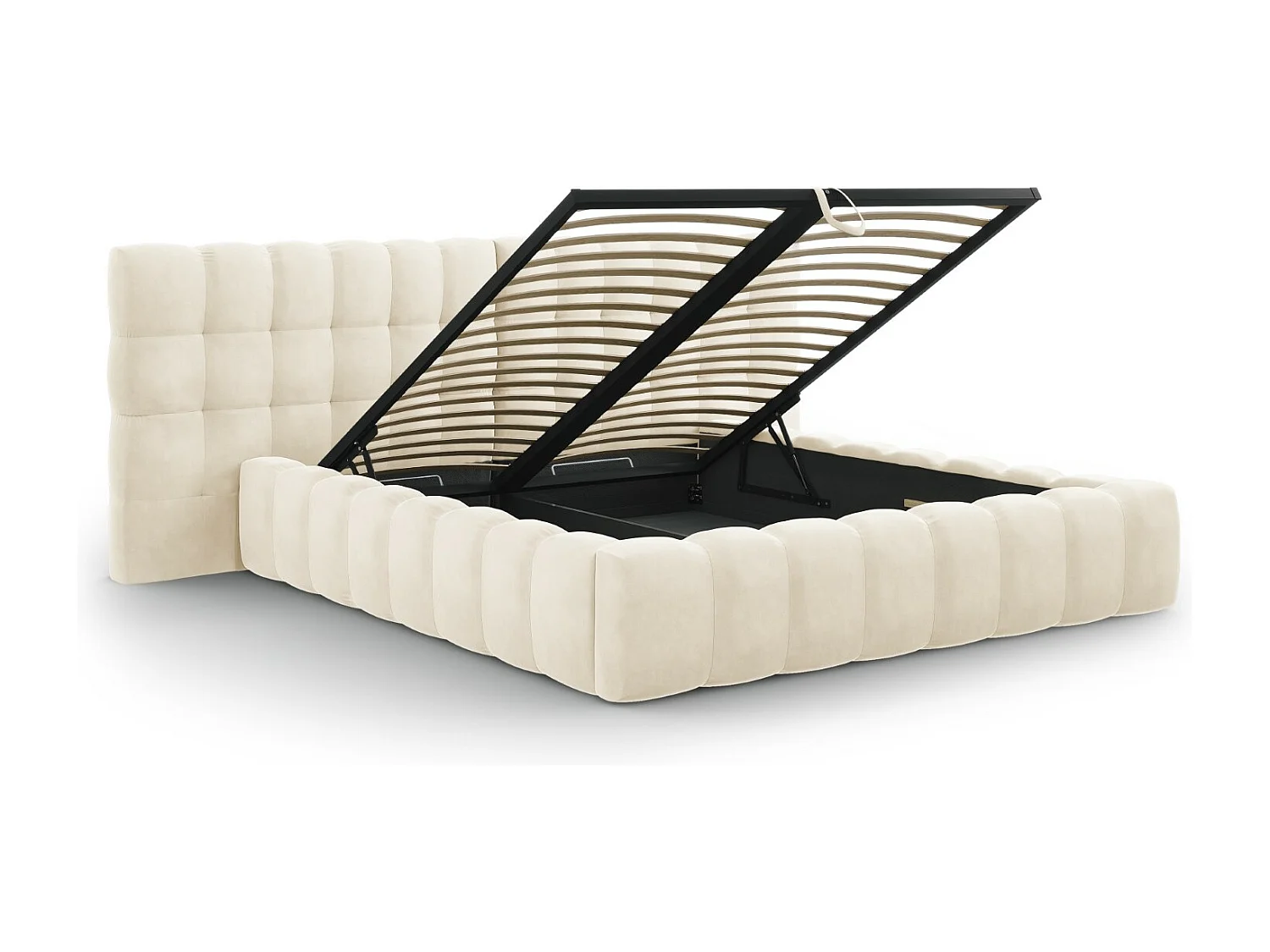 Cosmopolitan Design - Opbergbed met dubbel hoofdbord "Bali" 200x200cm, Flueel, Lichtbeige - 230x350x100cm