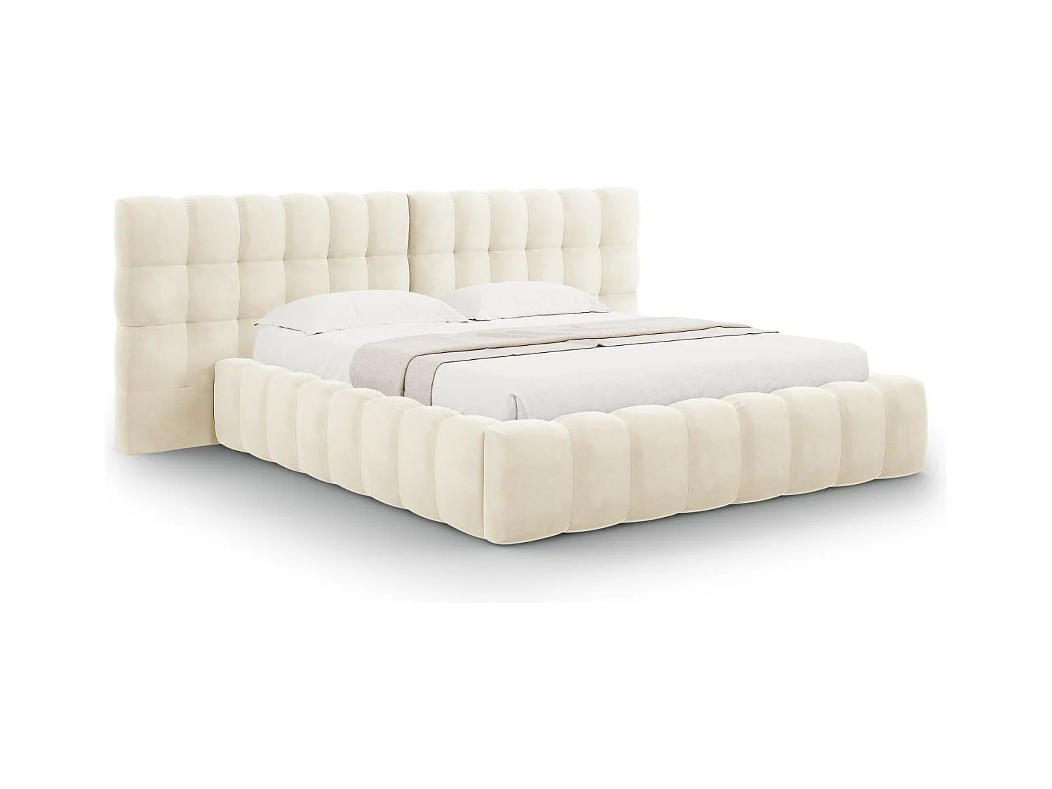 Cosmopolitan Design - Cama con cabecero doble y baúl "Bali" 200x200cm de terciopelo beige claro - 230x350x100cm