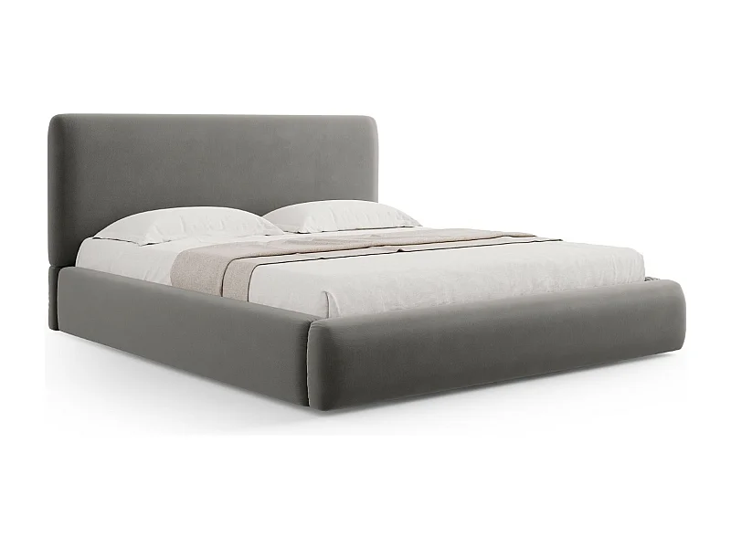 Cosmopolitan Design - Letto a cassettone con testiera "Colonel" 180x200cm in velluto grigio chiaro - 220x200x100cm