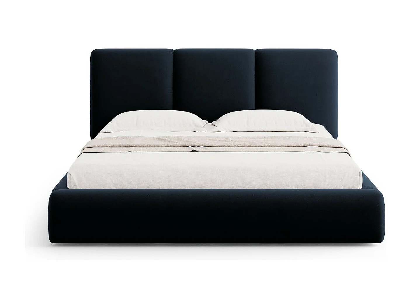 Cosmopolitan Design - Opbergbed met hoofdeinde "Nicolas" 180x200cm, Flueel, Donkerblauw - 220x200x100cm