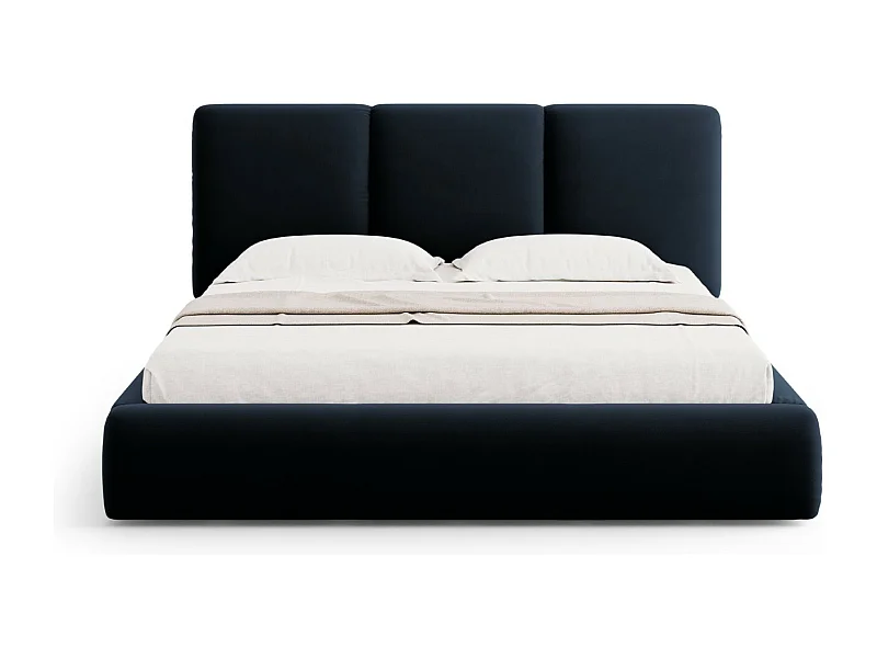 Cosmopolitan Design - Opbergbed met hoofdeinde "Nicolas" 180x200cm, Flueel, Donkerblauw - 220x200x100cm