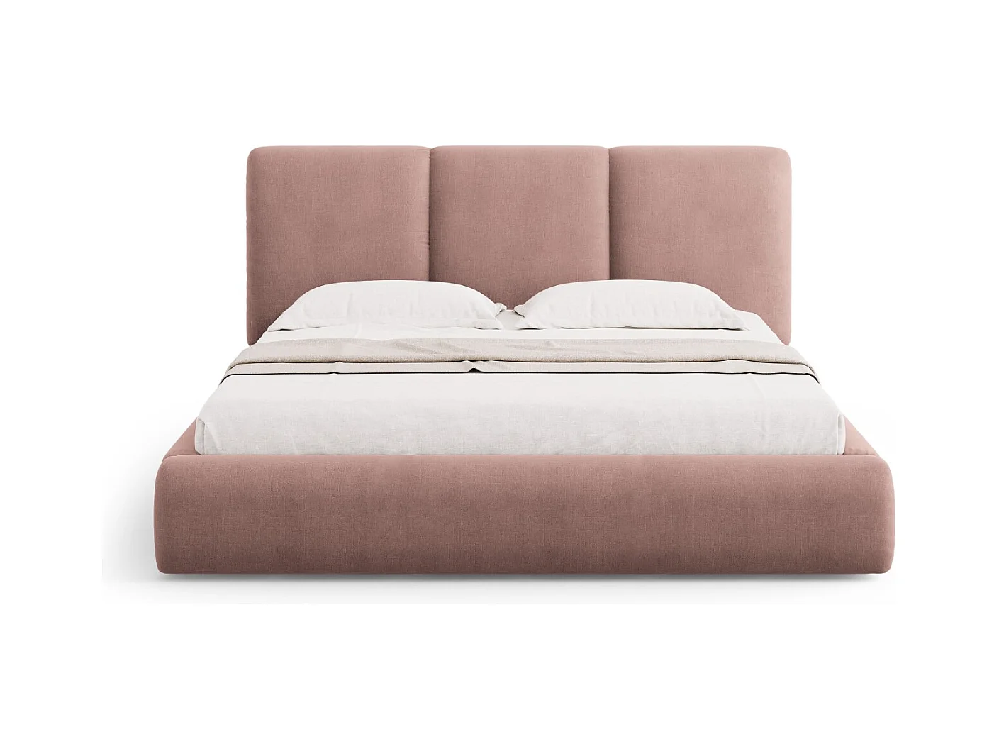 Cosmopolitan Design - Lit coffre avec tête de lit "Nicolas" 180x200cm en chenille rose - 220x200x100cm
