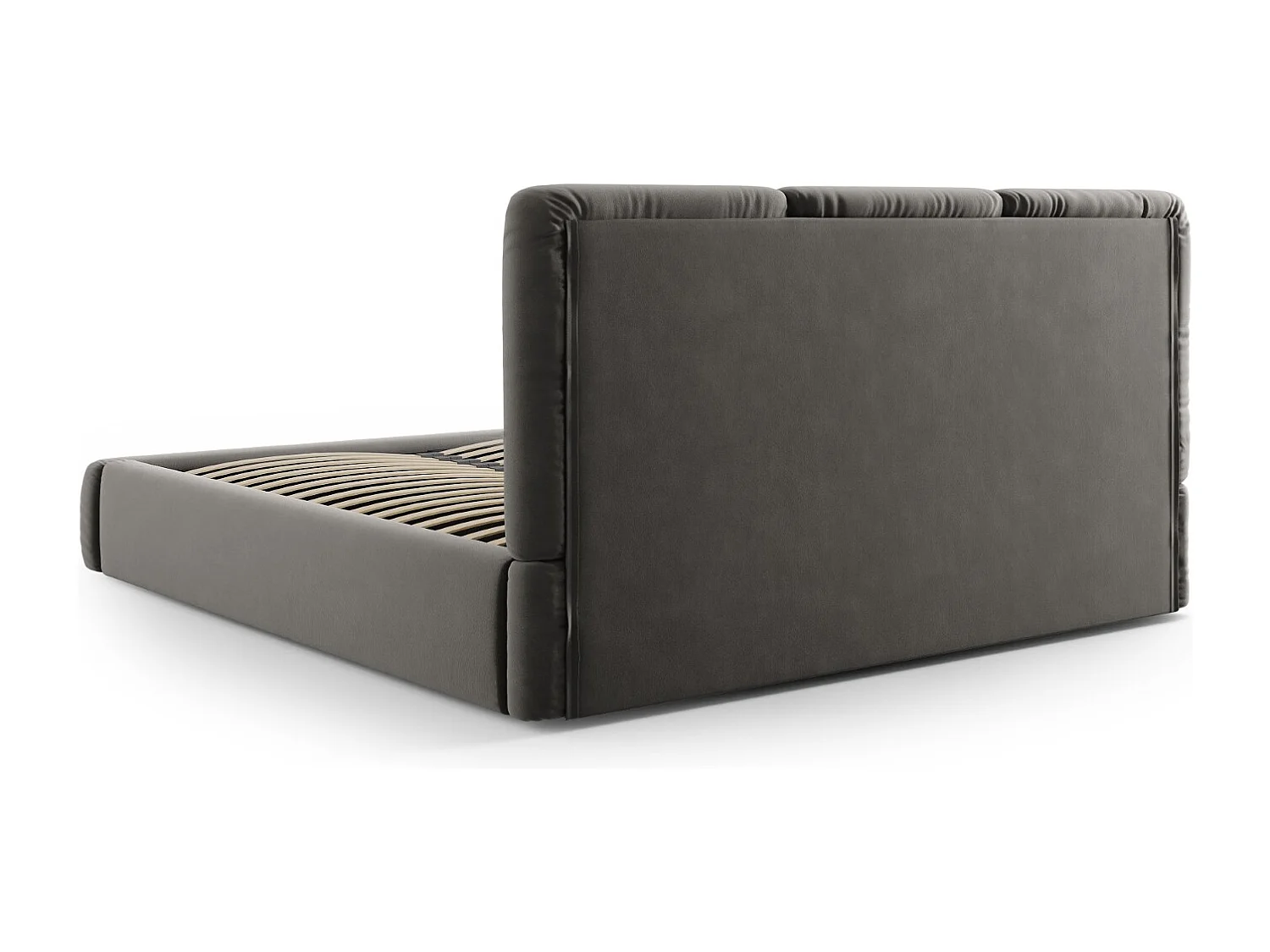 Cosmopolitan Design - Cama con cabecero y baúl "Nicolas" 200x200cm de terciopelo gris claro - 220x220x100cm