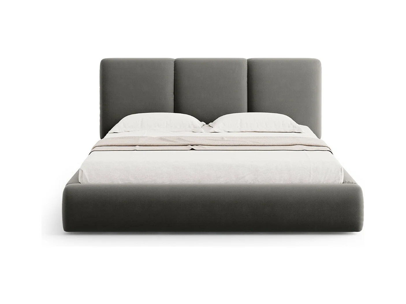 Cosmopolitan Design - Lit coffre avec tête de lit "Nicolas" 200x200cm en velours gris clair - 220x220x100cm