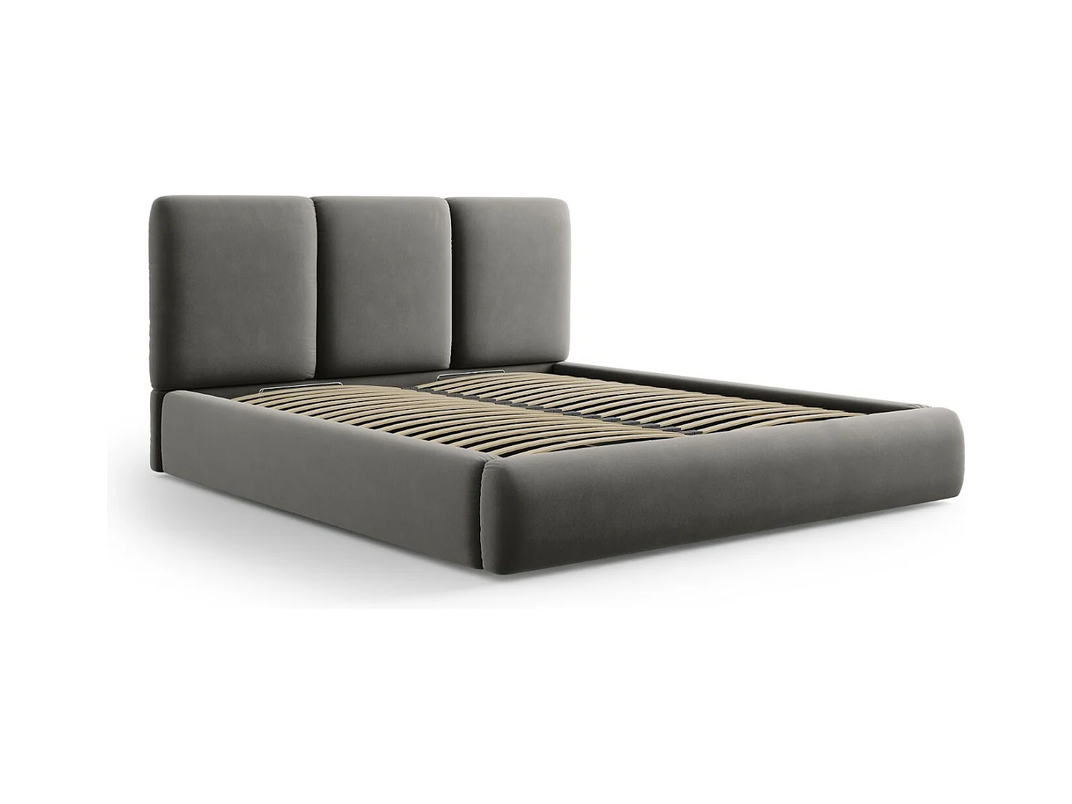 Cosmopolitan Design - Letto a cassettone con testiera "Nicolas" 200x200cm in velluto grigio chiaro - 220x220x100cm