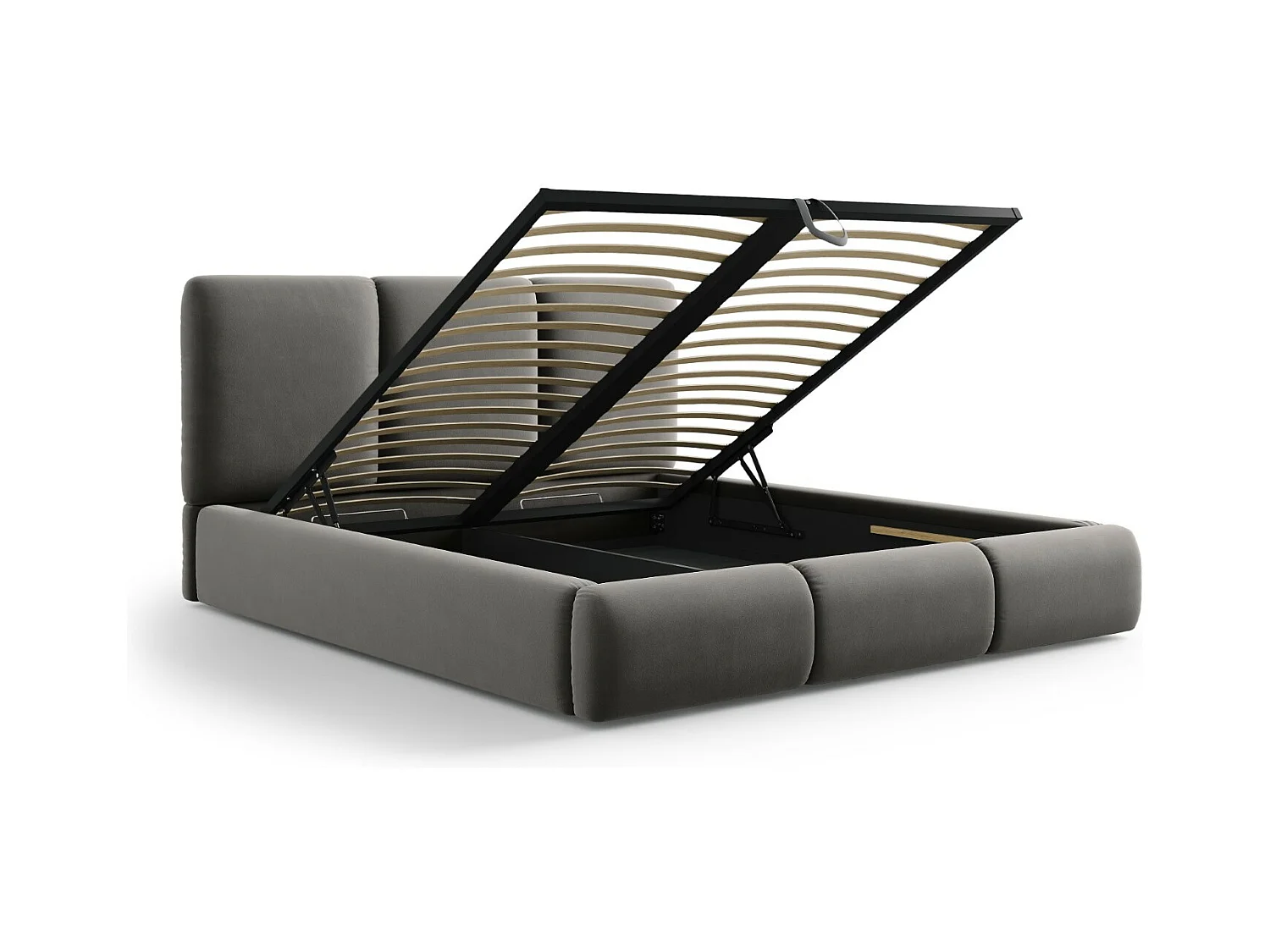 Cosmopolitan Design - Letto a cassettone con testiera "Nicolas" 200x200cm in velluto grigio chiaro - 220x220x100cm