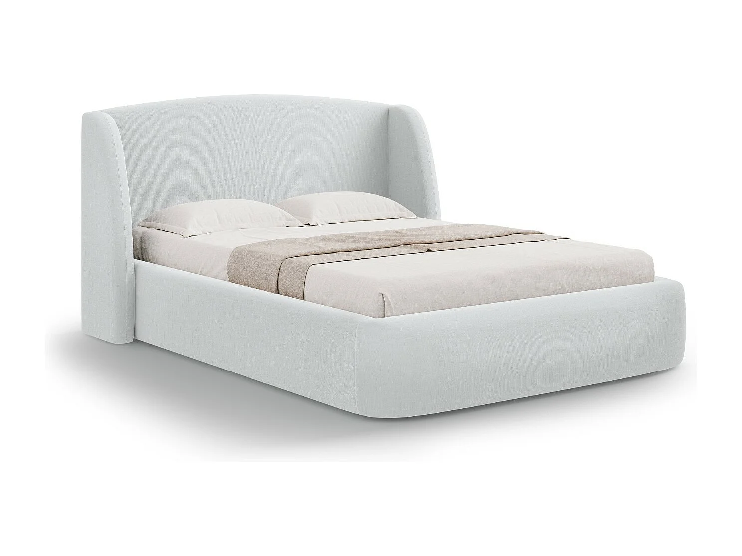 CXL by Christian Lacroix - Cama con cabecero y baúl "Aude" 200x200cm de tejido estructural gris claro frío - 216x222x103cm