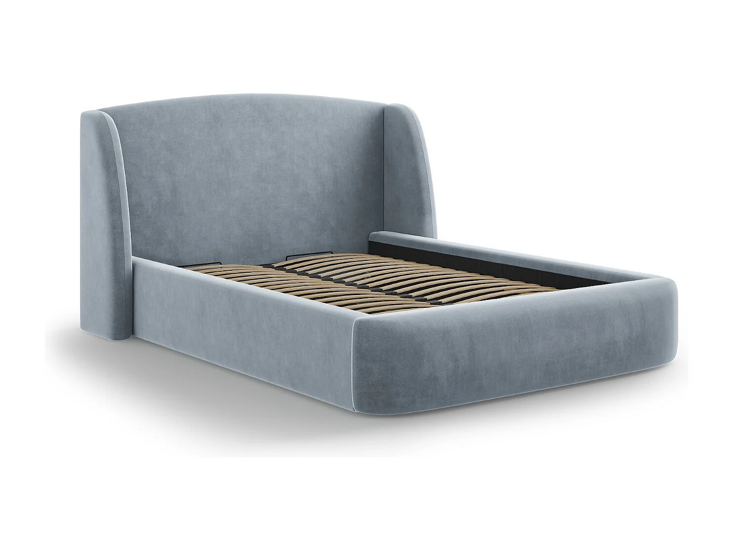 CXL by Christian Lacroix - Cama con cabecero y baúl "Aude" 140x200cm de terciopelo azul claro - 216x162x103cm