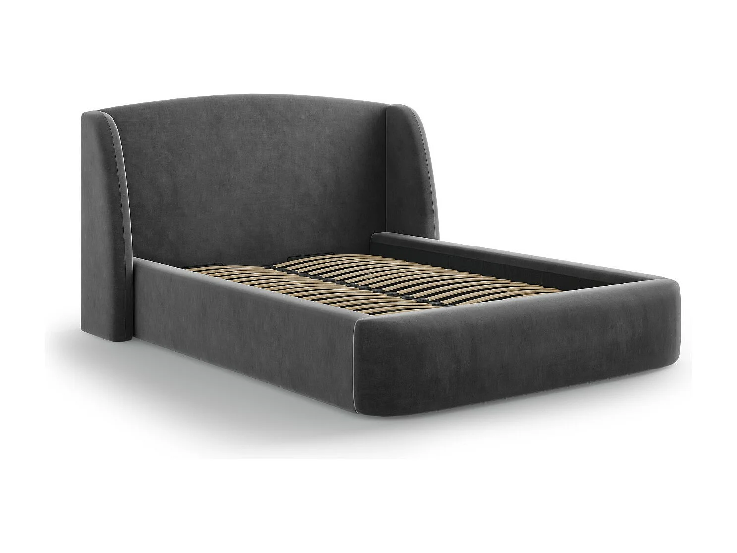 CXL by Christian Lacroix - Cama con cabecero y baúl "Aude" 140x200cm de terciopelo gris - 216x162x103cm